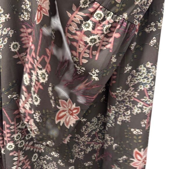 Floral Printed Polyester Blouse Gray Multi With Long Sleeves Sz XL blouse - Picture 10 of 12